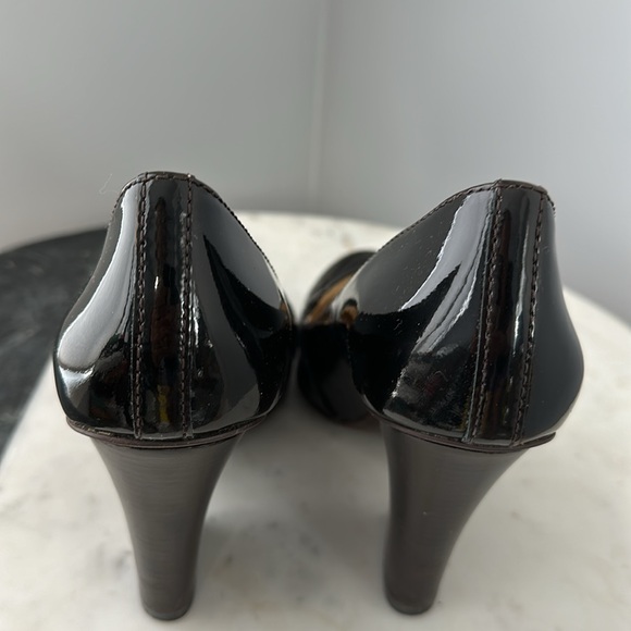 Michael Korn Lattington Chocolate Brown Patent Heeled Loafers - Picture 8 of 10